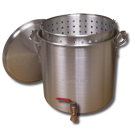 Boiling Pot With Spigot, Aluminum, Lid And Basket, 120qt.